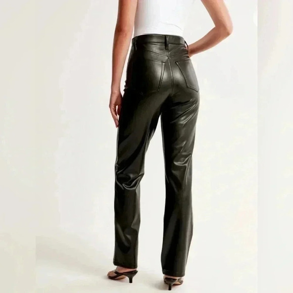 NWT Abercrombie & Fitch vegan leather 90’s straight ultra high rise pants 35 /20 - Picture 3 of 8